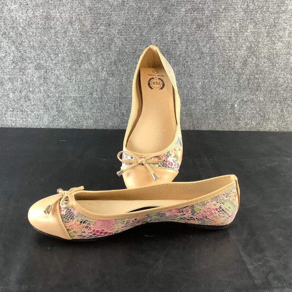 P & W BEIGE FLORAL PRINT BALLET FLATS
